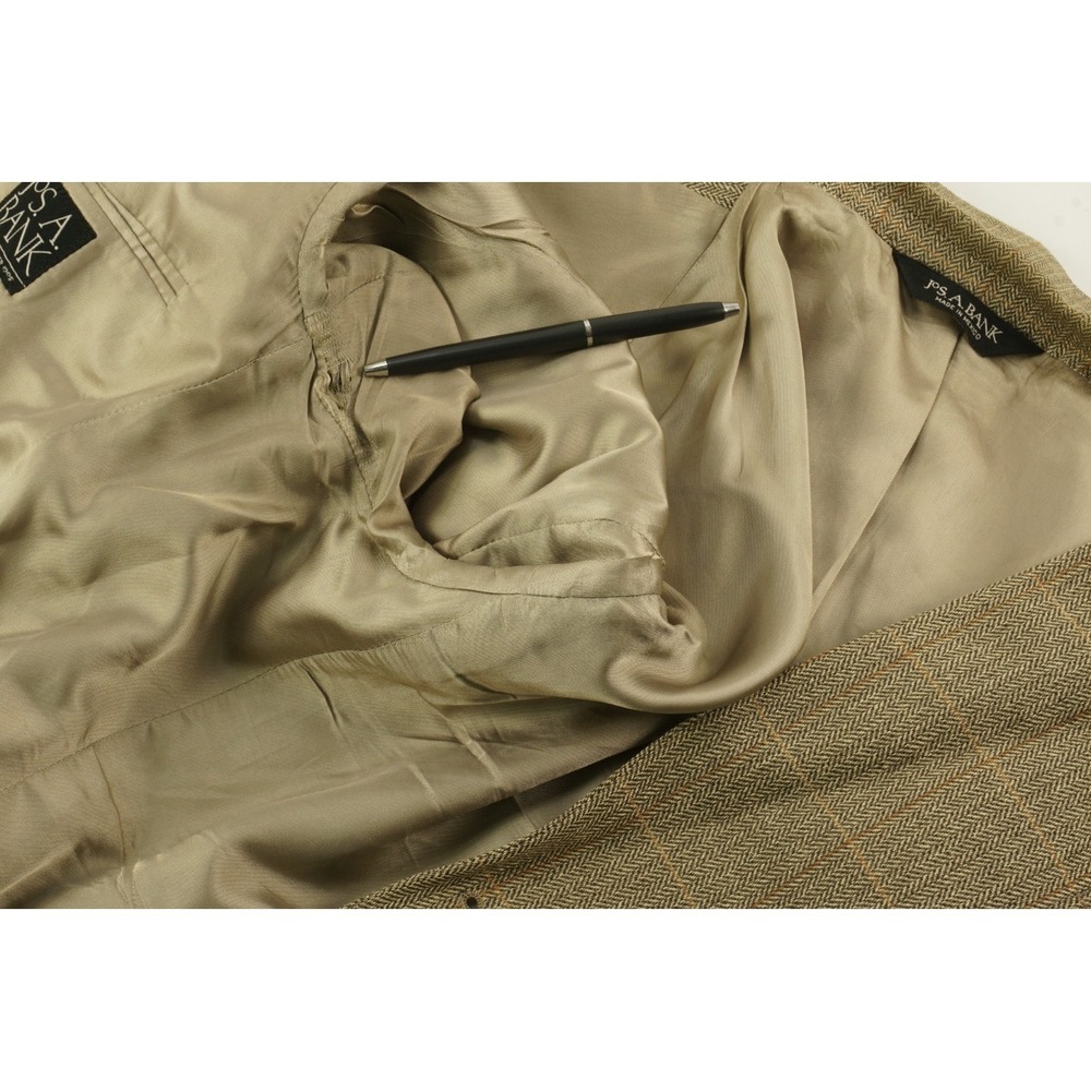 Jos A Bank Silk Wool Cashmere Linen Men's‎ 43R Herringbone Windowpane Sport Coat - Picture 12 of 14